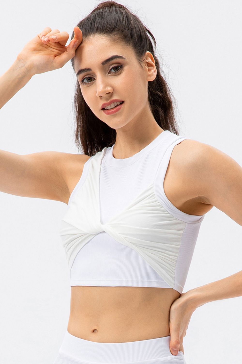 Twisted Front Round Neck Cropped Yoga Tank