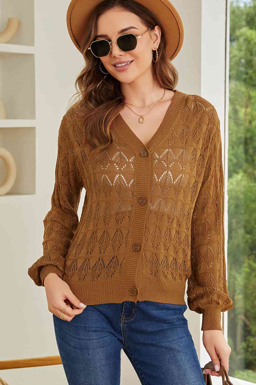 Openwork V-Neck Cardigan