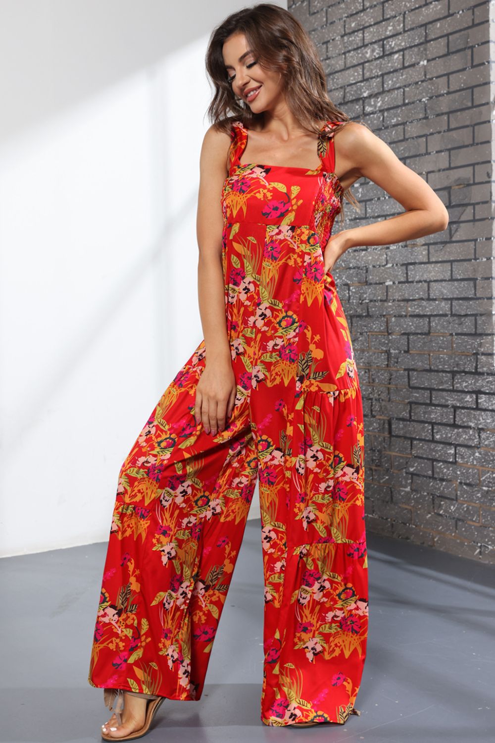 Floral Square Neck Wide Leg Jumpsuit