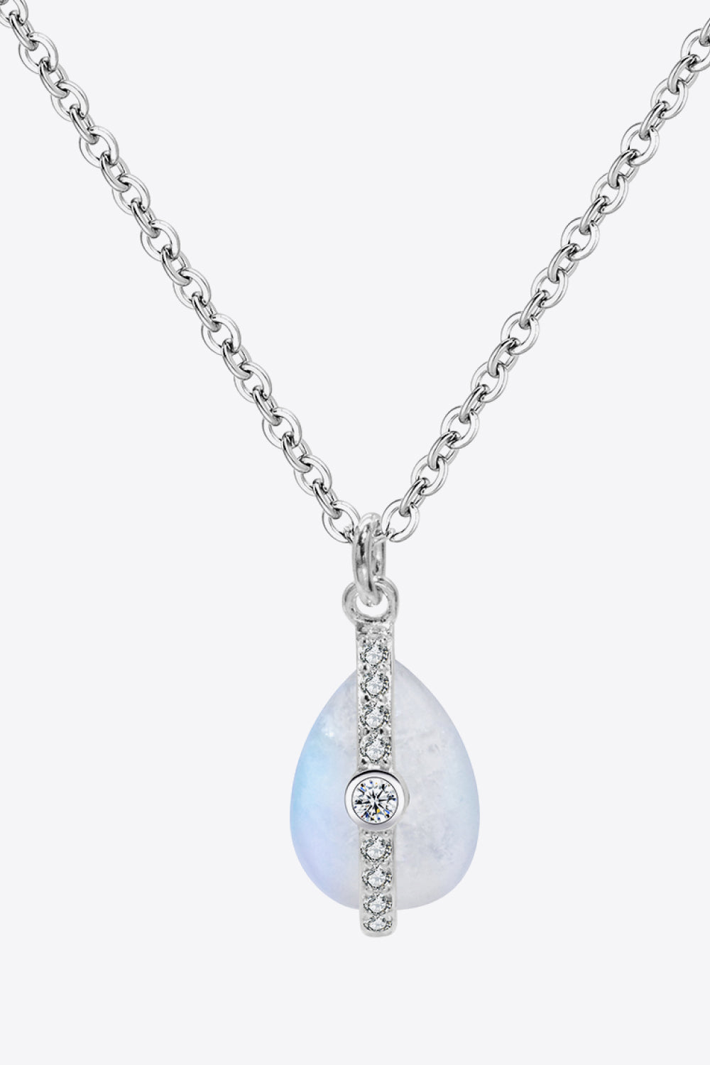 Natural Moonstone and Zircon Pendant Necklace