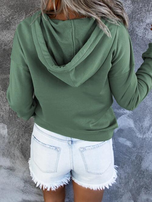 Half Snap Drawstring Long Sleeve Hoodie