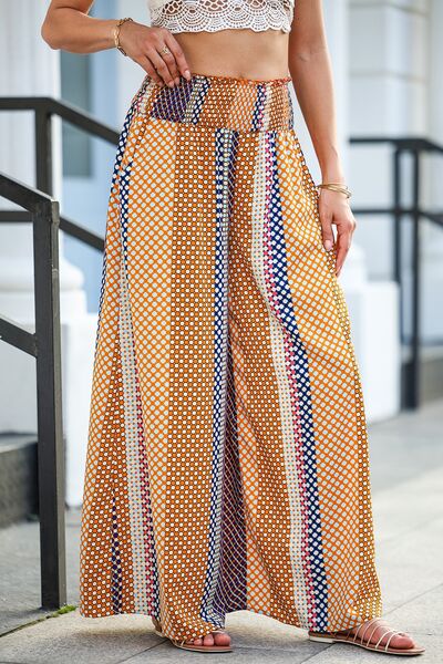 Printed Smocked Wide Waistband Palazzo Pants