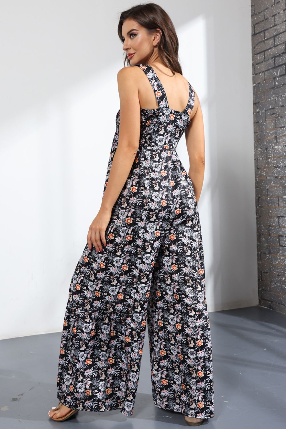 Floral Square Neck Wide Leg Jumpsuit