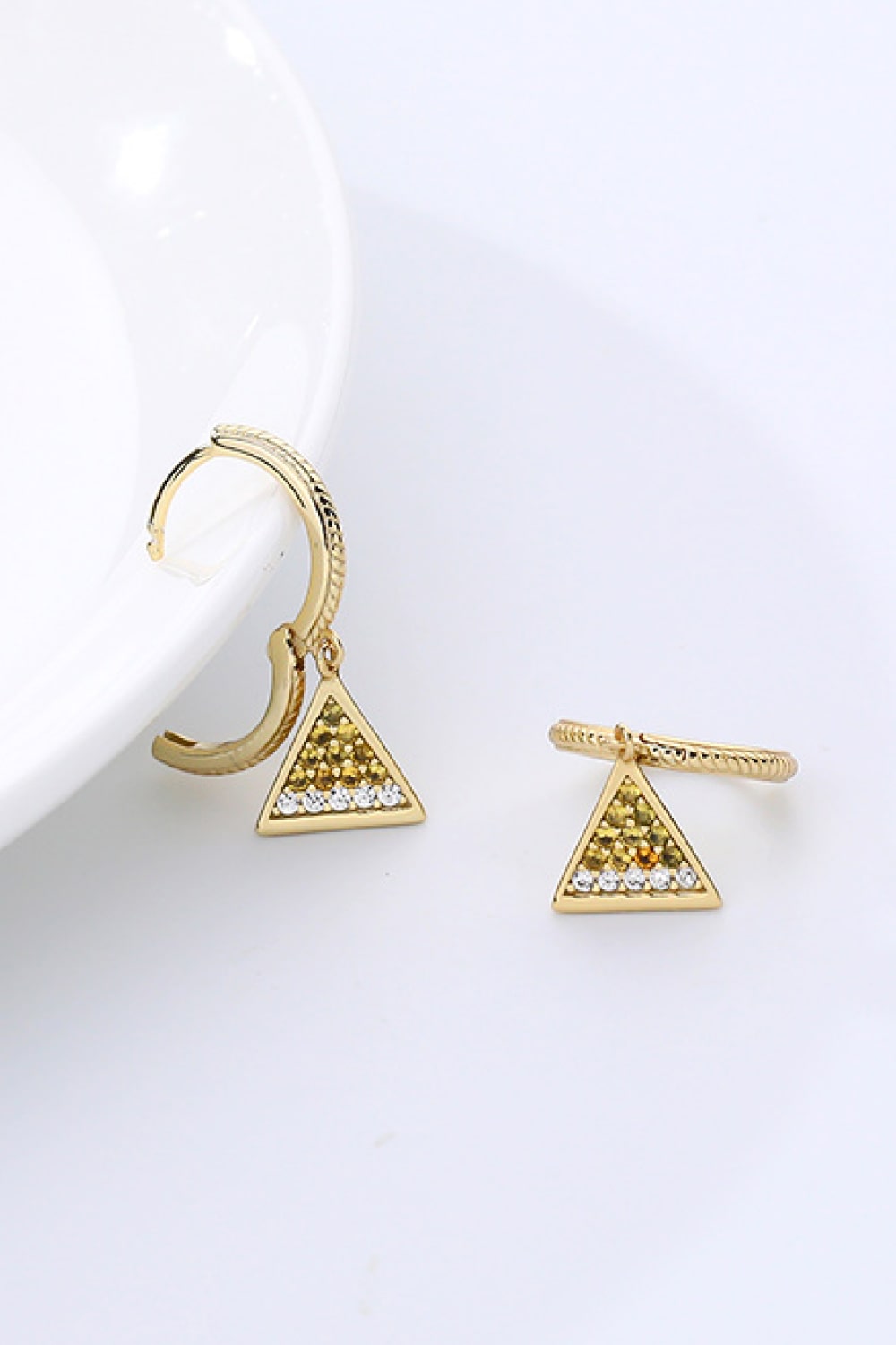 18K Gold Plated Cubic Zirconia Triangle Drop Earrings