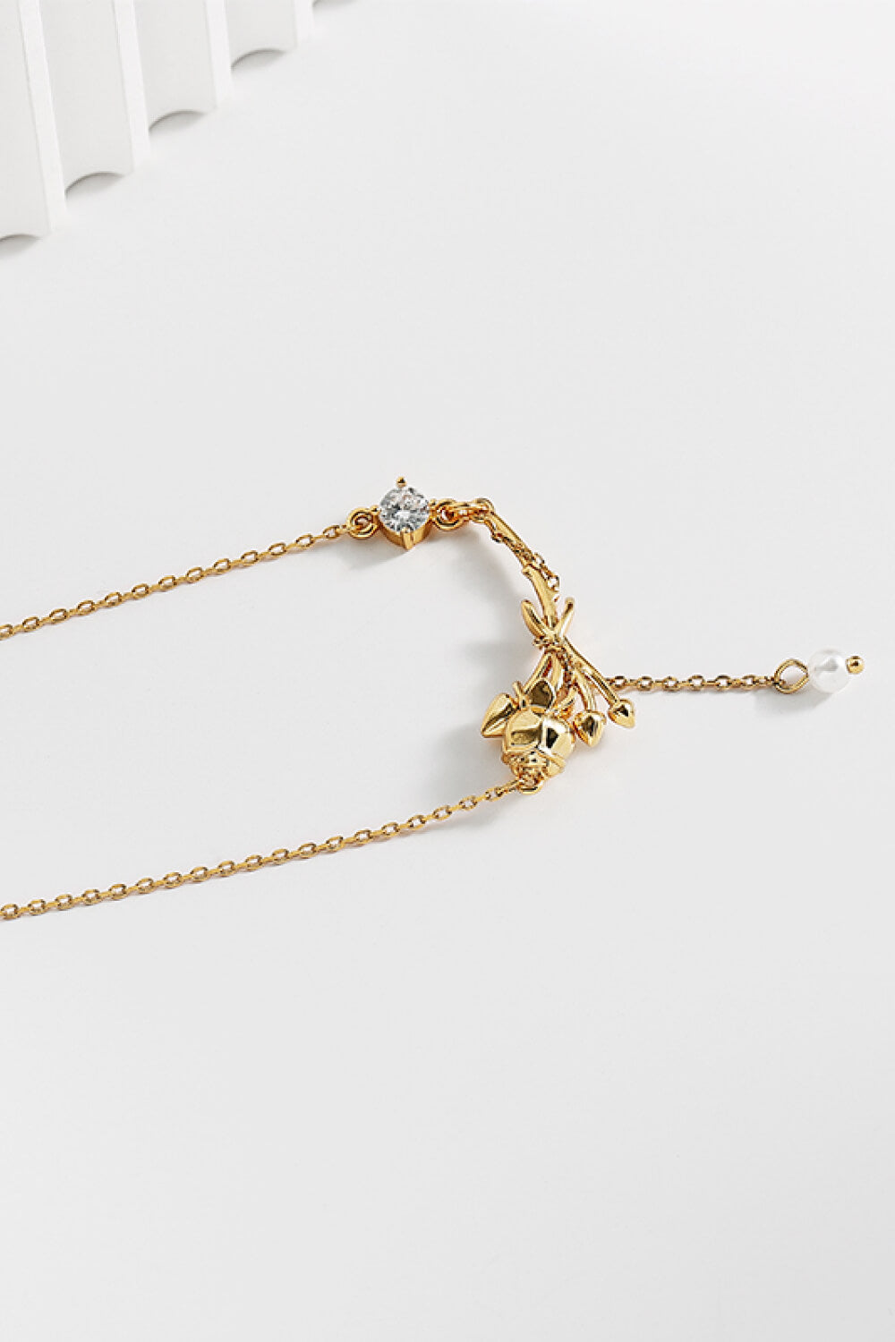 Flower Zircon Brass Necklace