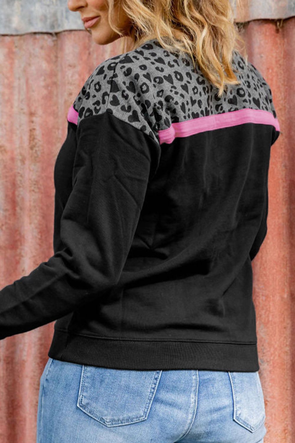 Plus Size Leopard Dropped Shoulder Sweatshirt