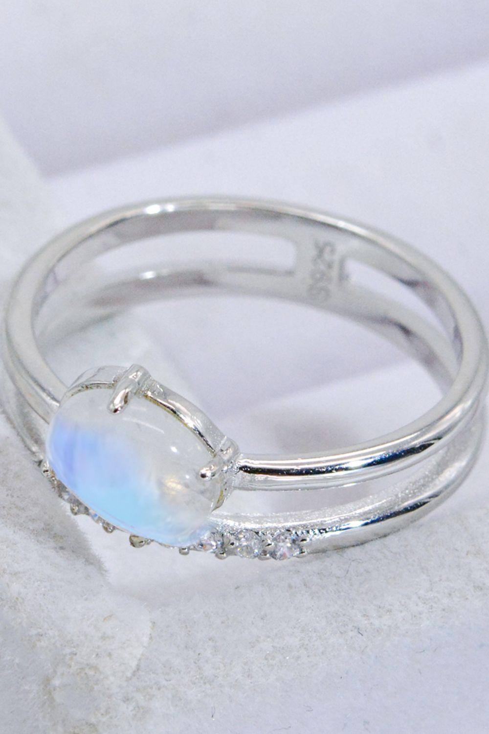 Natural Moonstone and Zircon Double-Layered Ring