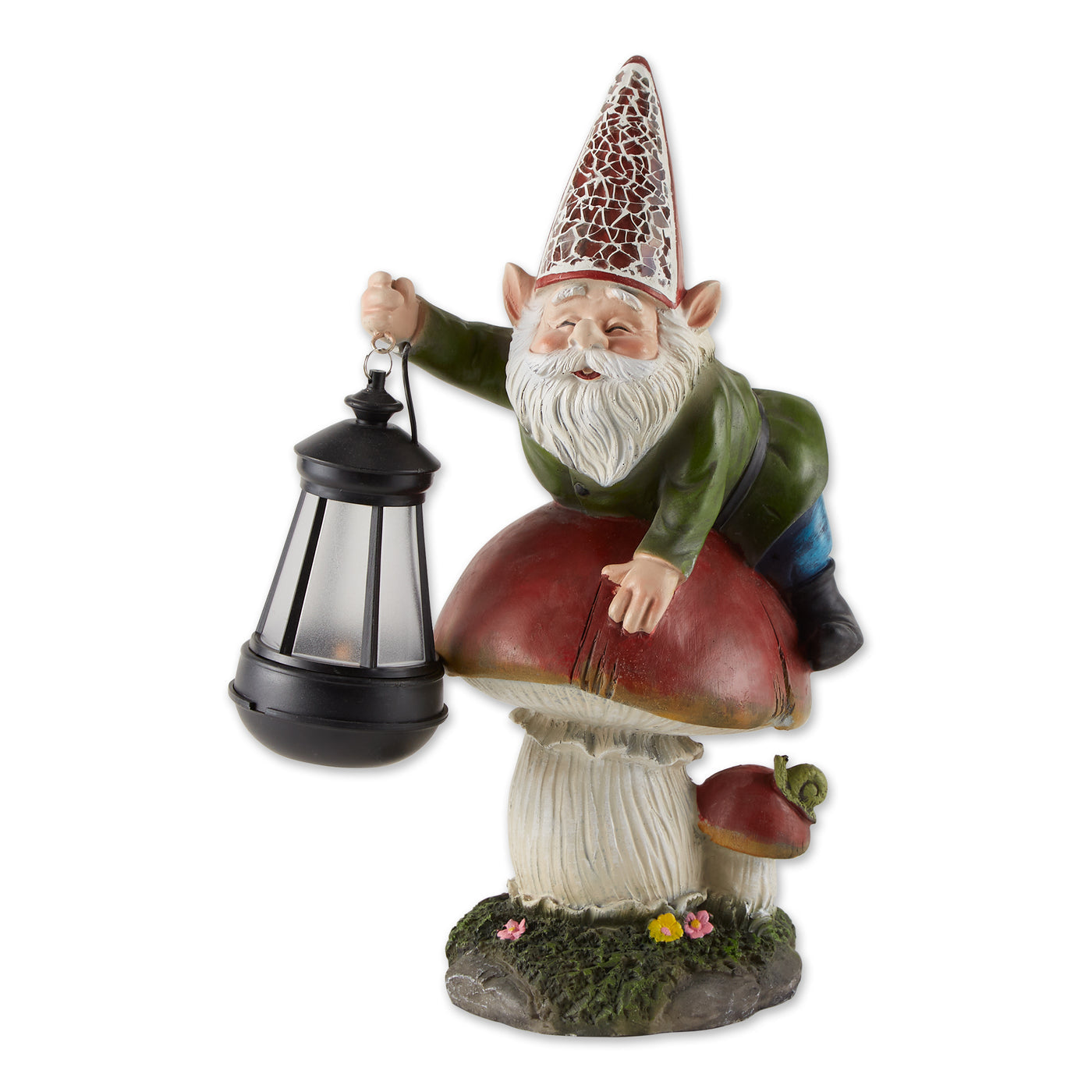 Gnome On Mushroom Solar Statue 