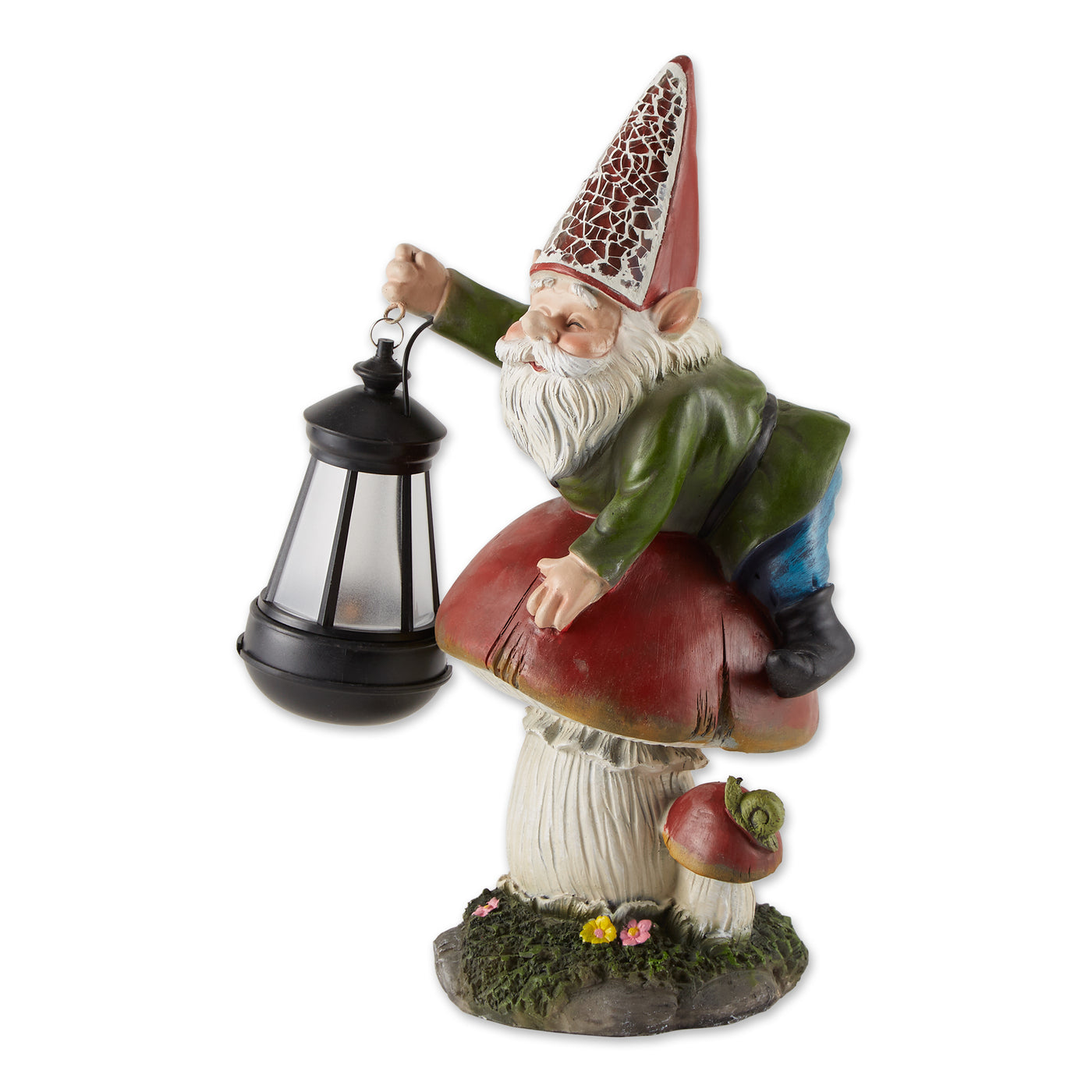 Gnome On Mushroom Solar Statue 