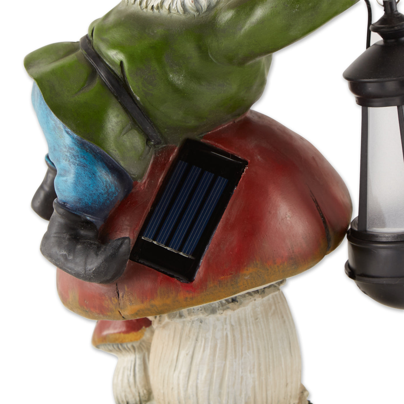 Gnome On Mushroom Solar Statue 