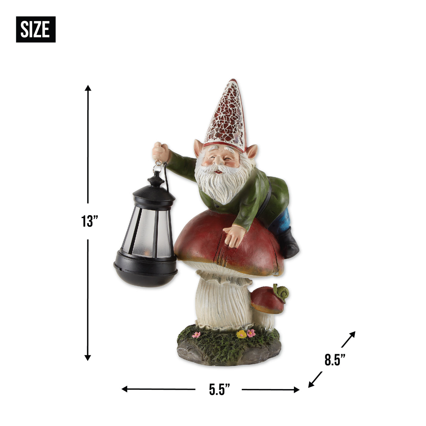 Gnome On Mushroom Solar Statue 