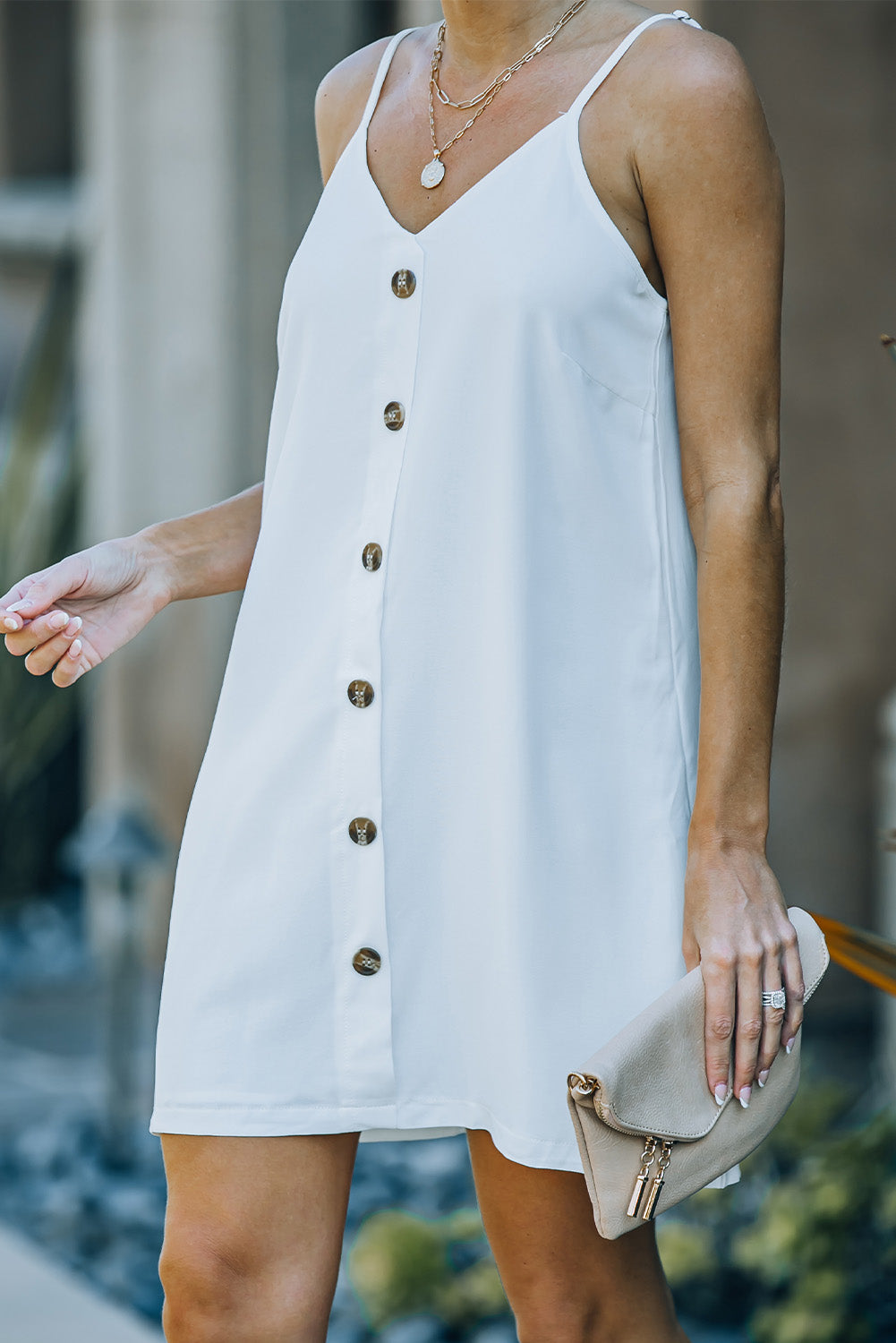 Buttoned Spaghetti Strap Dress