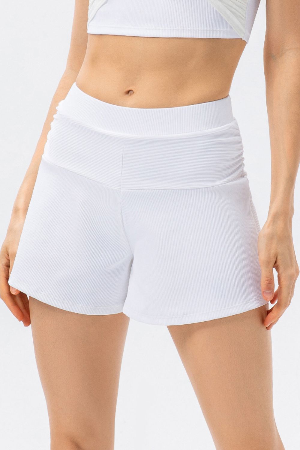 Ruched Faux Layered Yoga Shorts