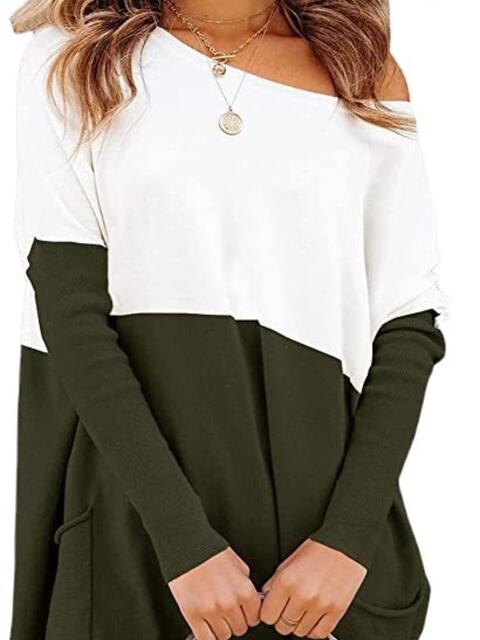 Two Tone Pullover Sweater with Pockets