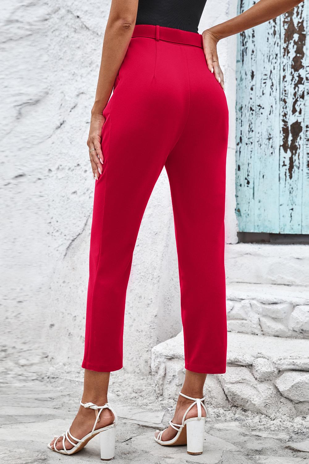 Straight Leg Cropped Pants with Pockets