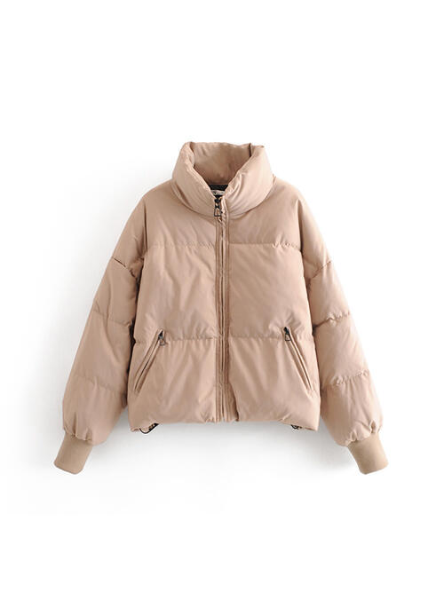 Zip Up Drawstring Winter Coat with Pockets