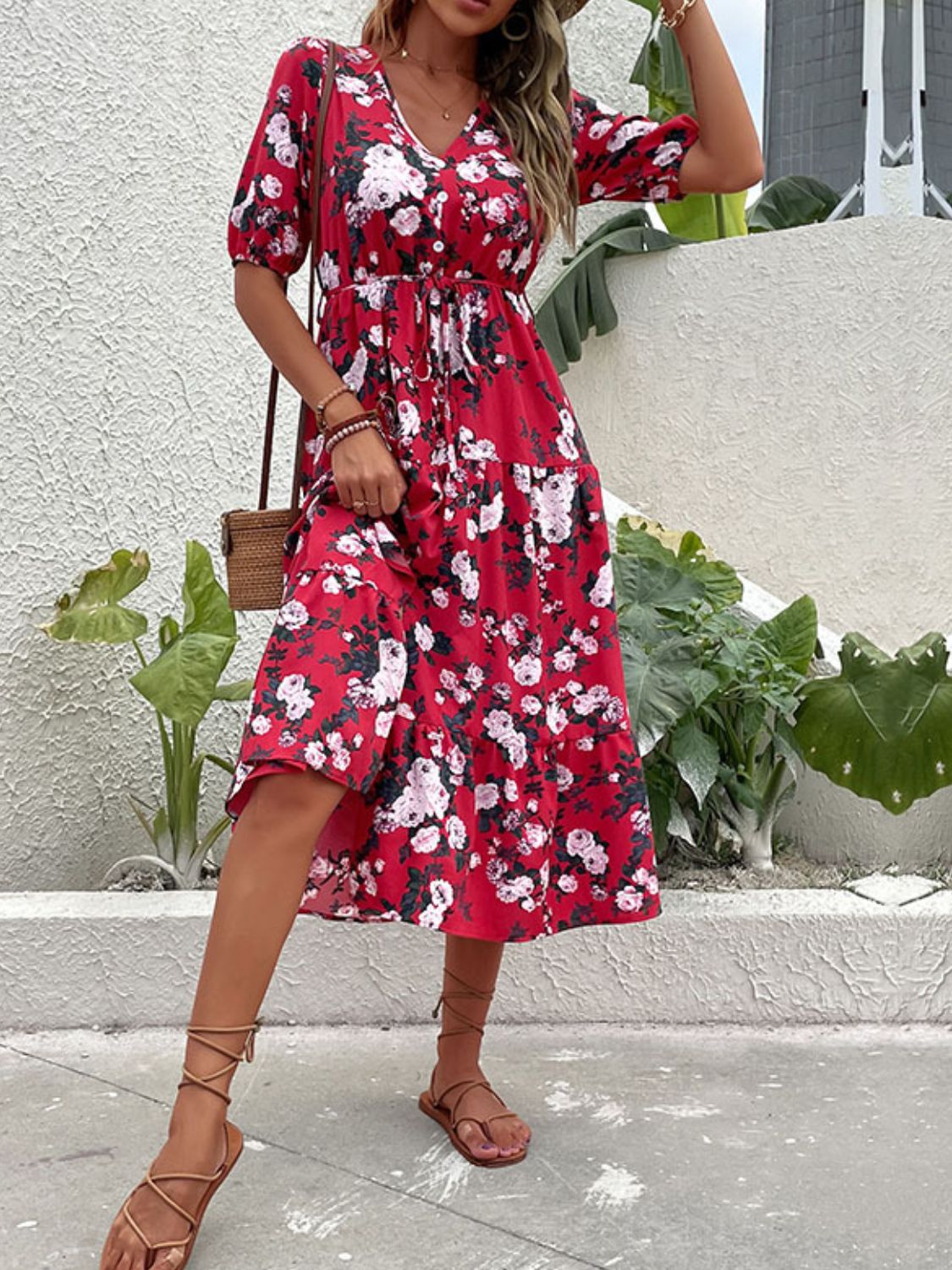 Floral Split Tie-Waist Dress