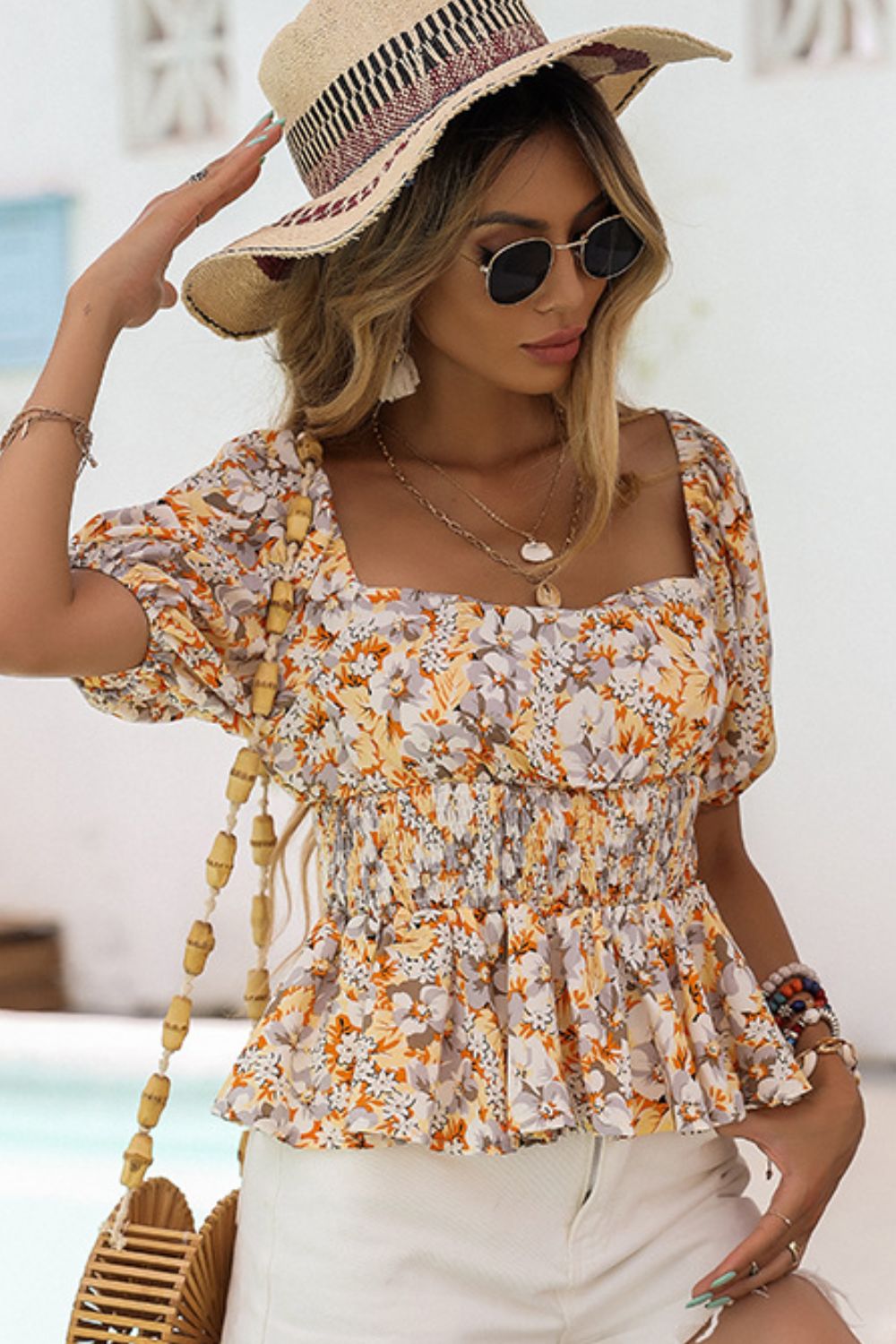 Floral Smocked Peplum Blouse