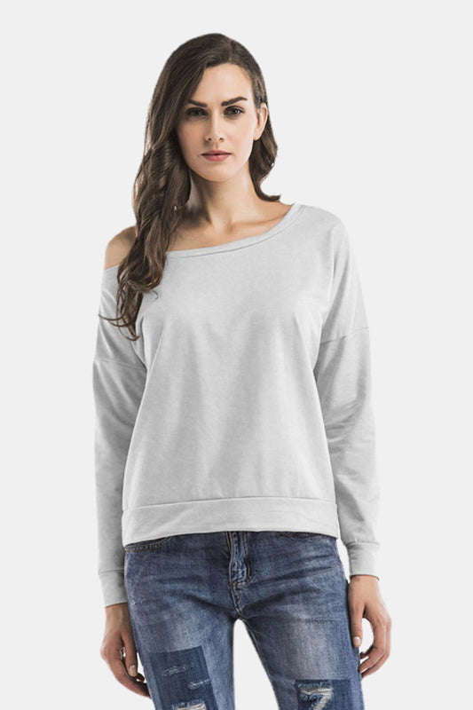 Cold-Shoulder Asymmetrical Neck Sweatshirt