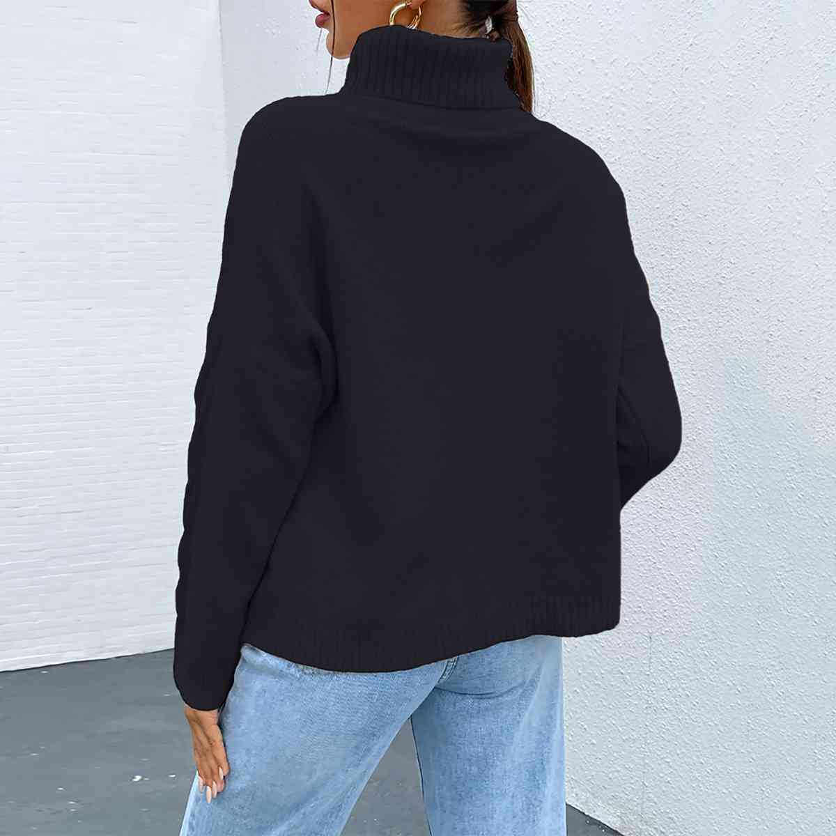 Turtleneck Dropped Shoulder Long Sleeve Sweater