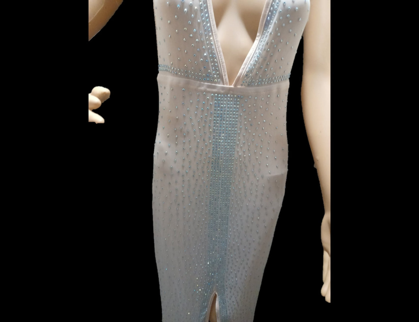 Rhinestone Embellish Plunging Deep V Neck Halter - Size XL