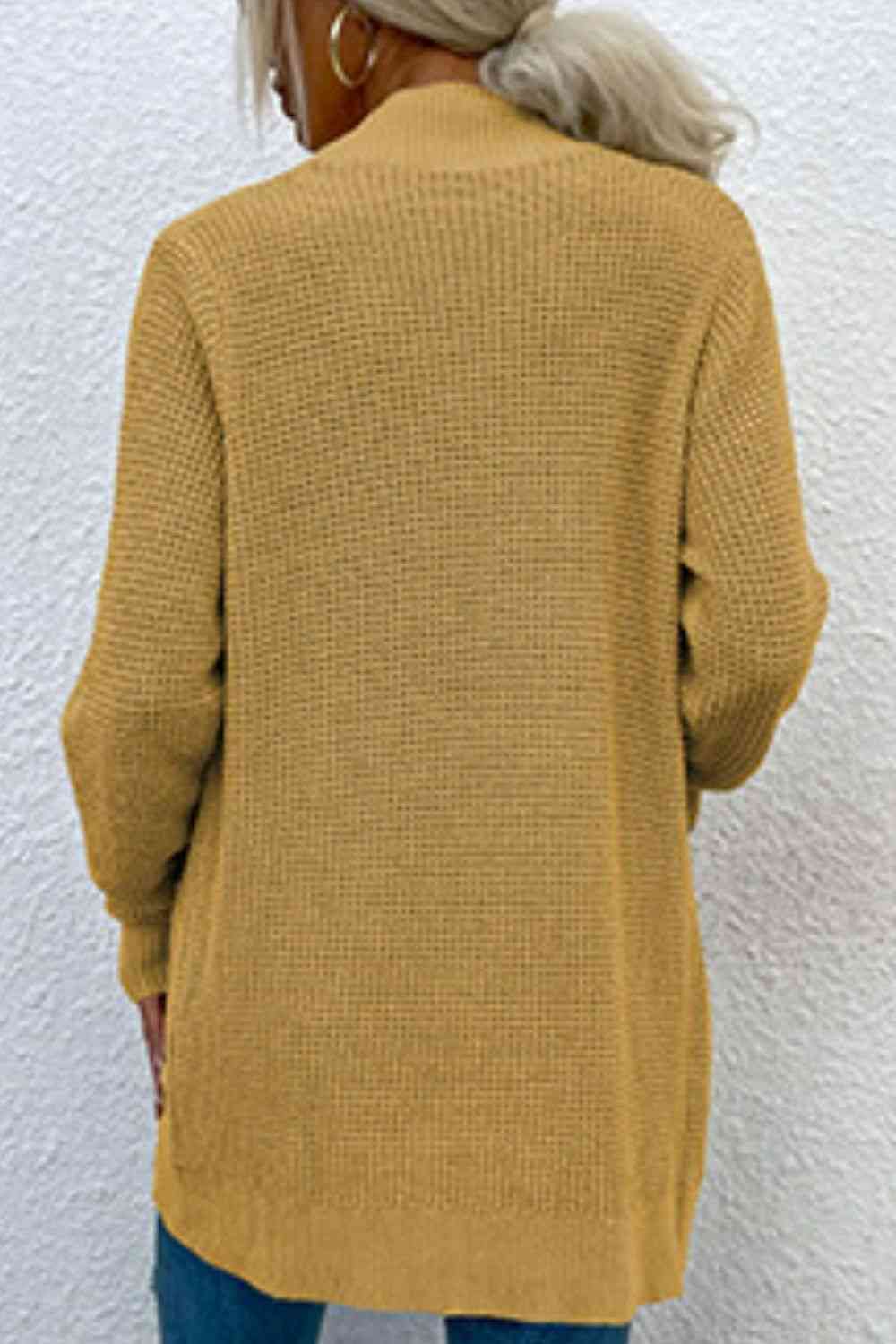 Open Front Rib-Knit Cardigan with Pockets