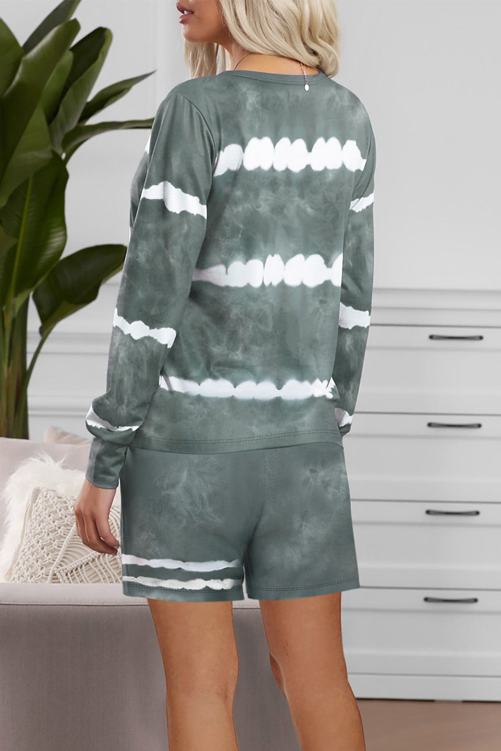 Tie-dyed Stripes Long Sleeve Shorts Lounge Set