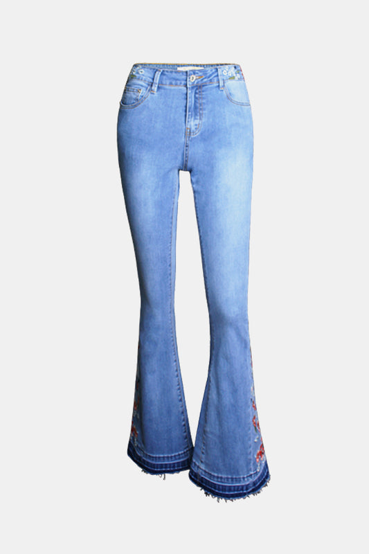 Full Size Buttoned Raw Hem Flare Jeans