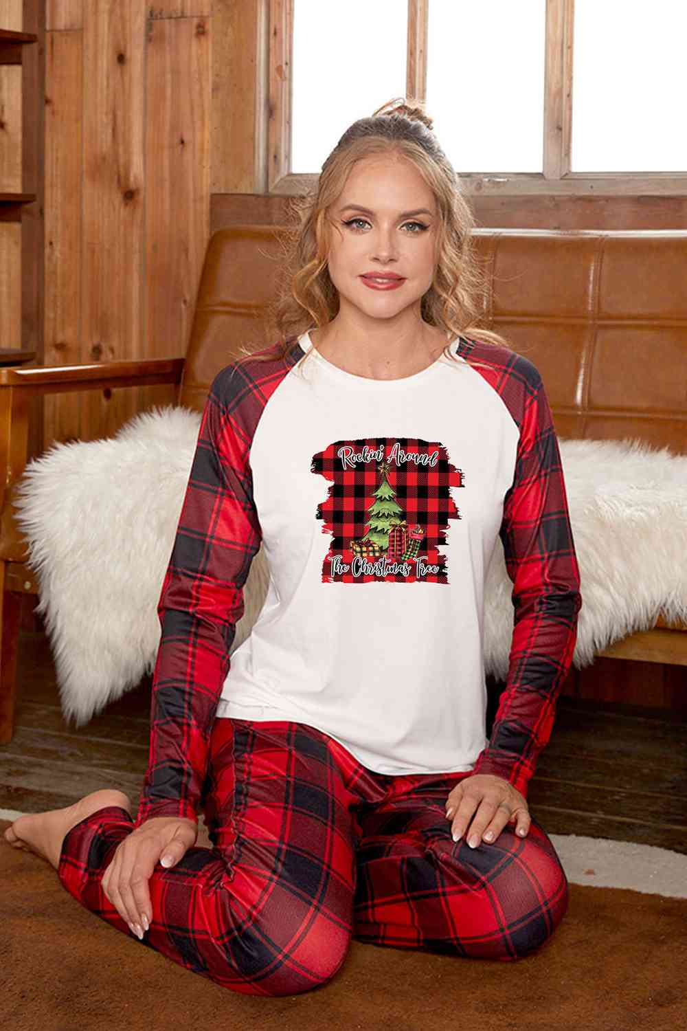 Graphic Top and Plaid Pants Set