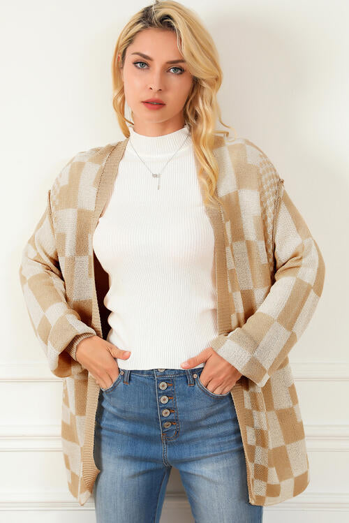 Checkered Open Front Cardigan