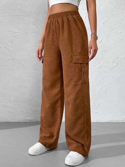 Elastic Waist Pocketed Pants