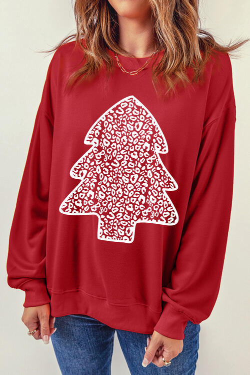 Christmas Tree Graphic Round Neck Sweatshirt