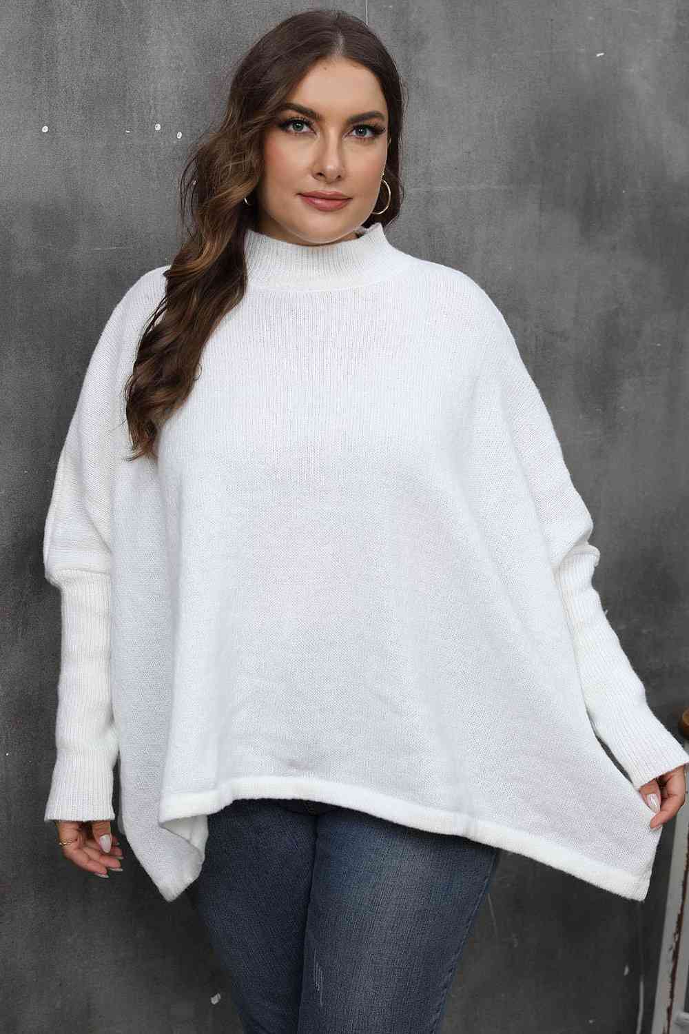 Mock Neck Raglan Sleeve Slit Sweater