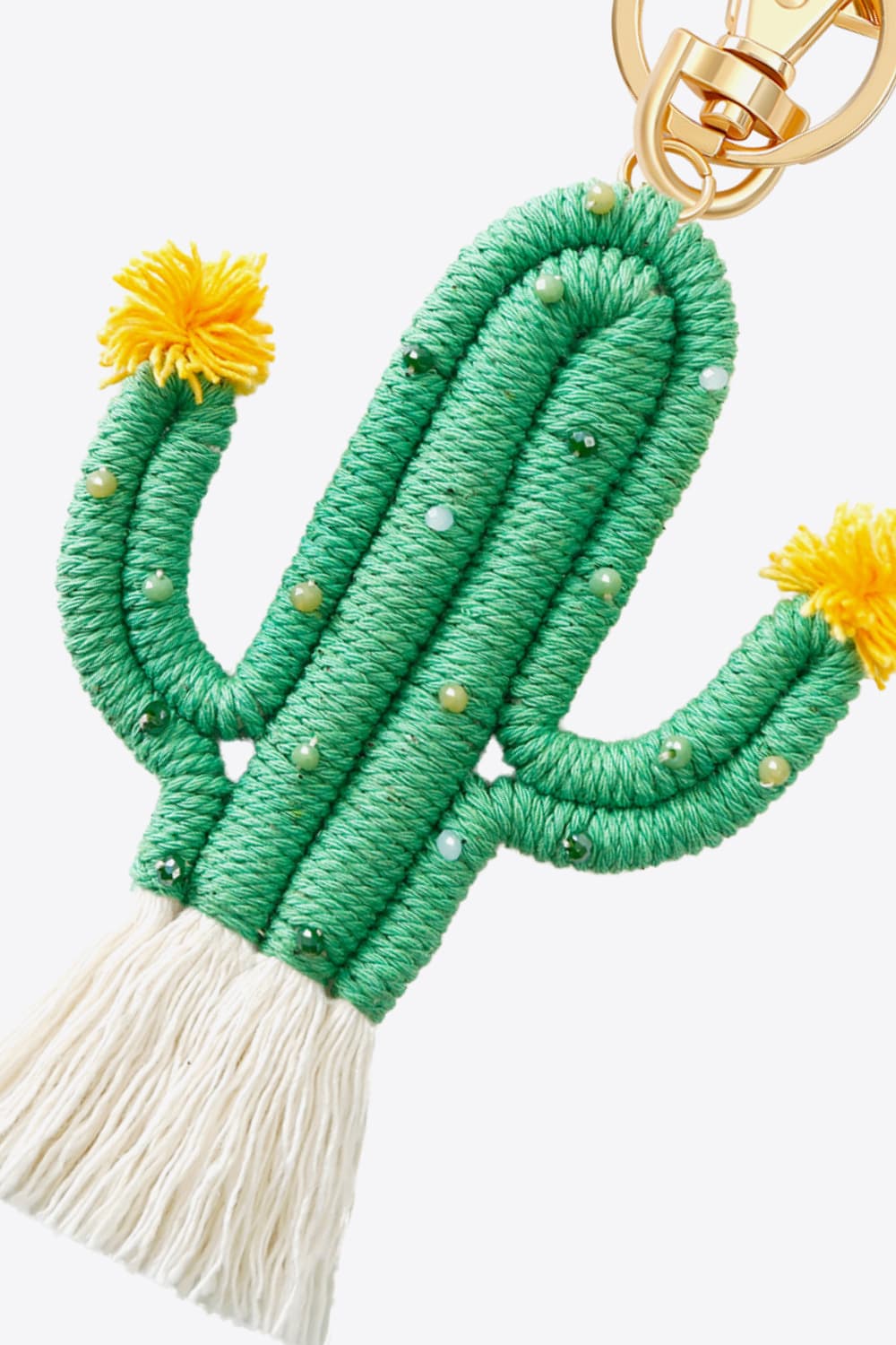 Bead Trim Cactus Keychain with Fringe