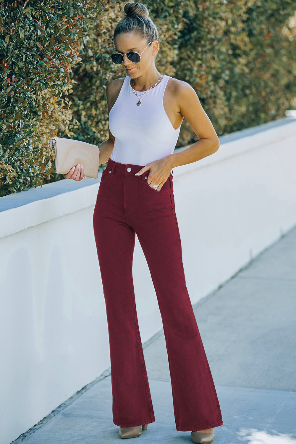 High Waist Flare Jeans with Pockets