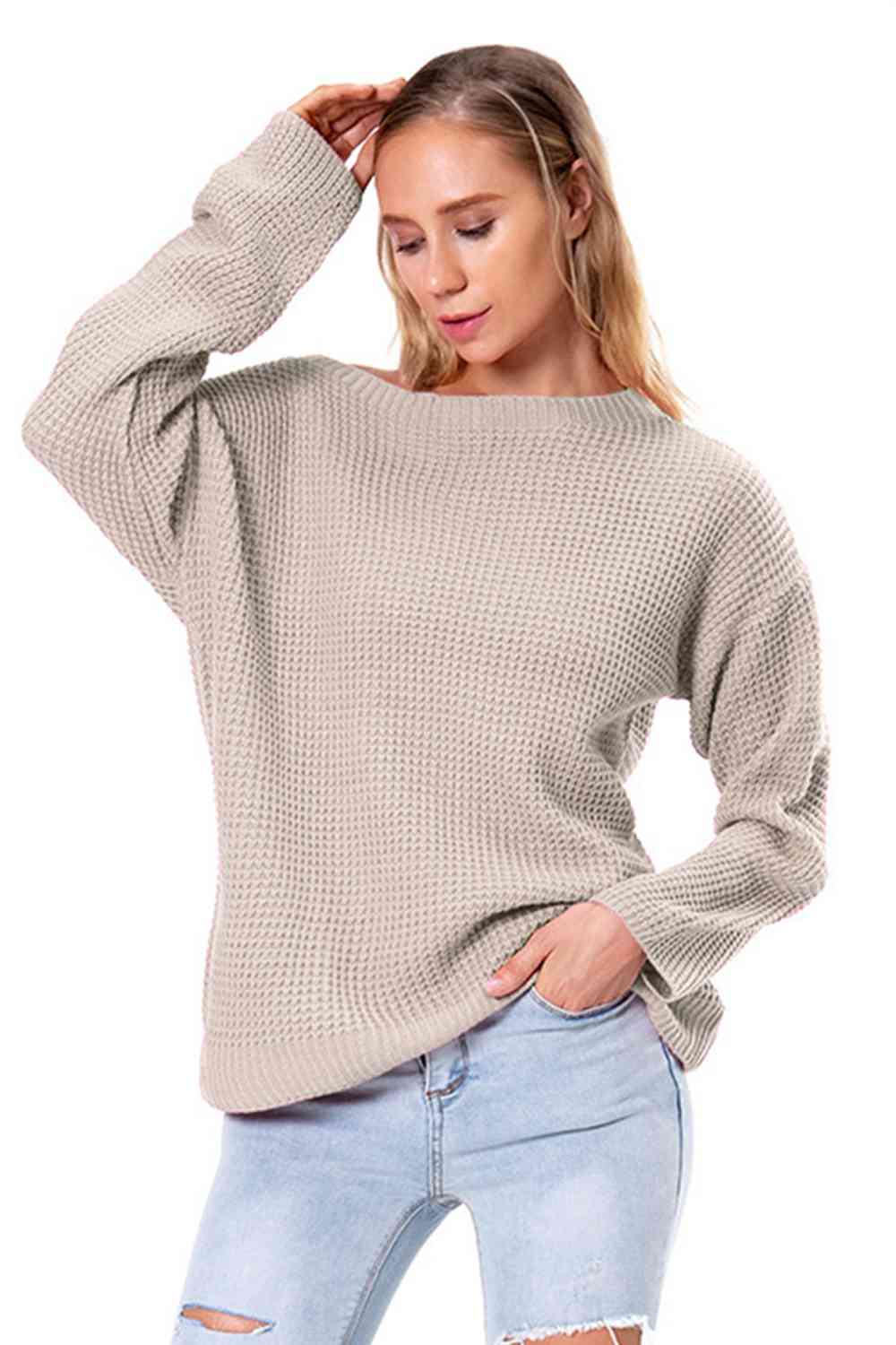 Boat Neck Drop Shoulder Long Sleeve Sweater