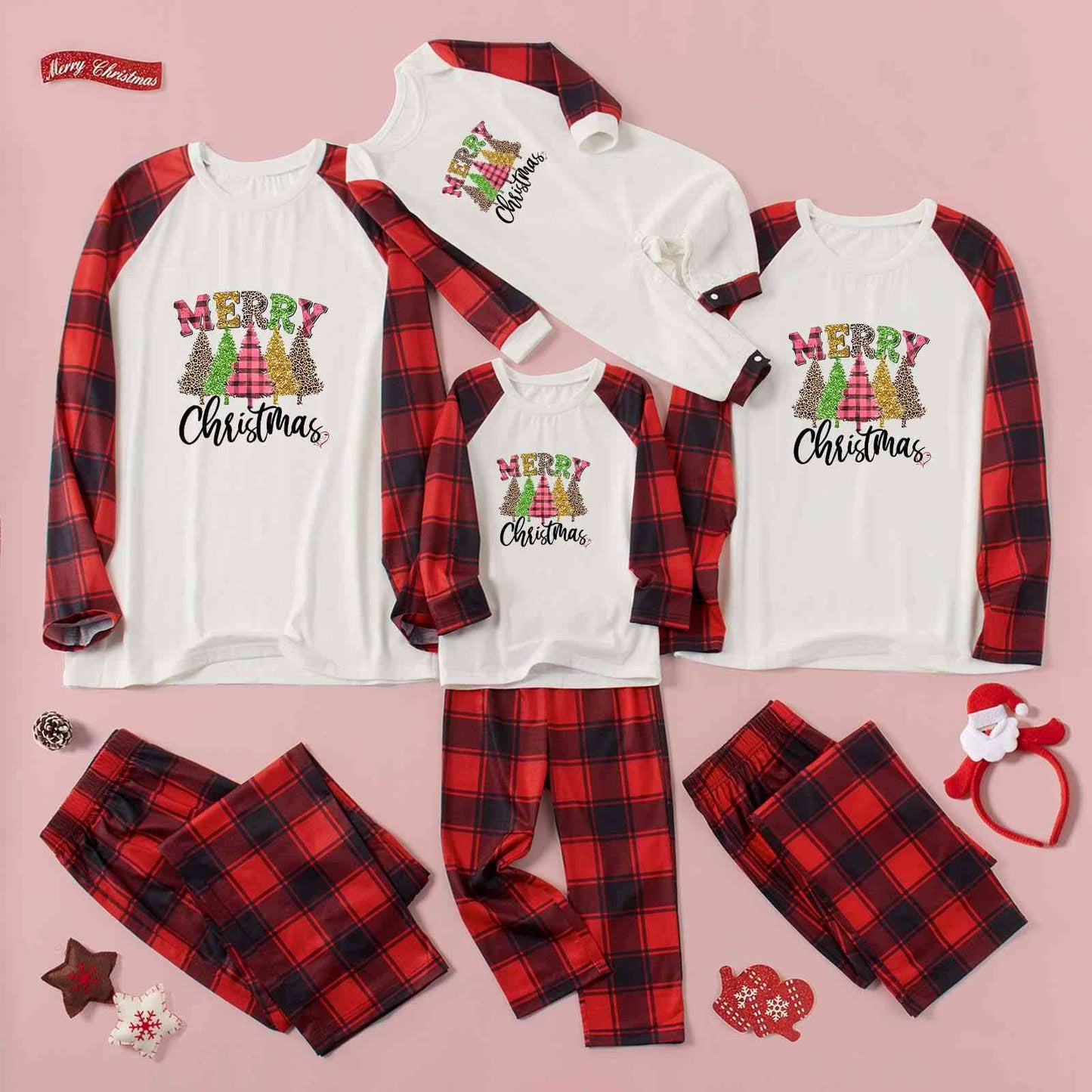 MERRY CHRISTMAS Graphic Top and Plaid Pants Set