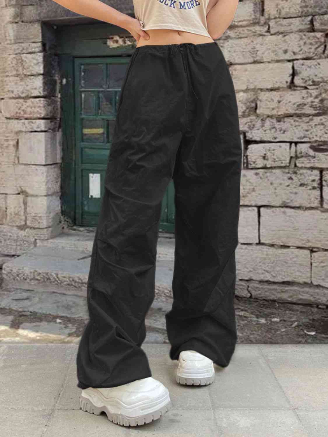 Drawstring Waist Pants with Pockets