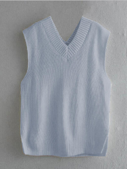 Ribbed V-Neck Sleeveless Sweater Vest