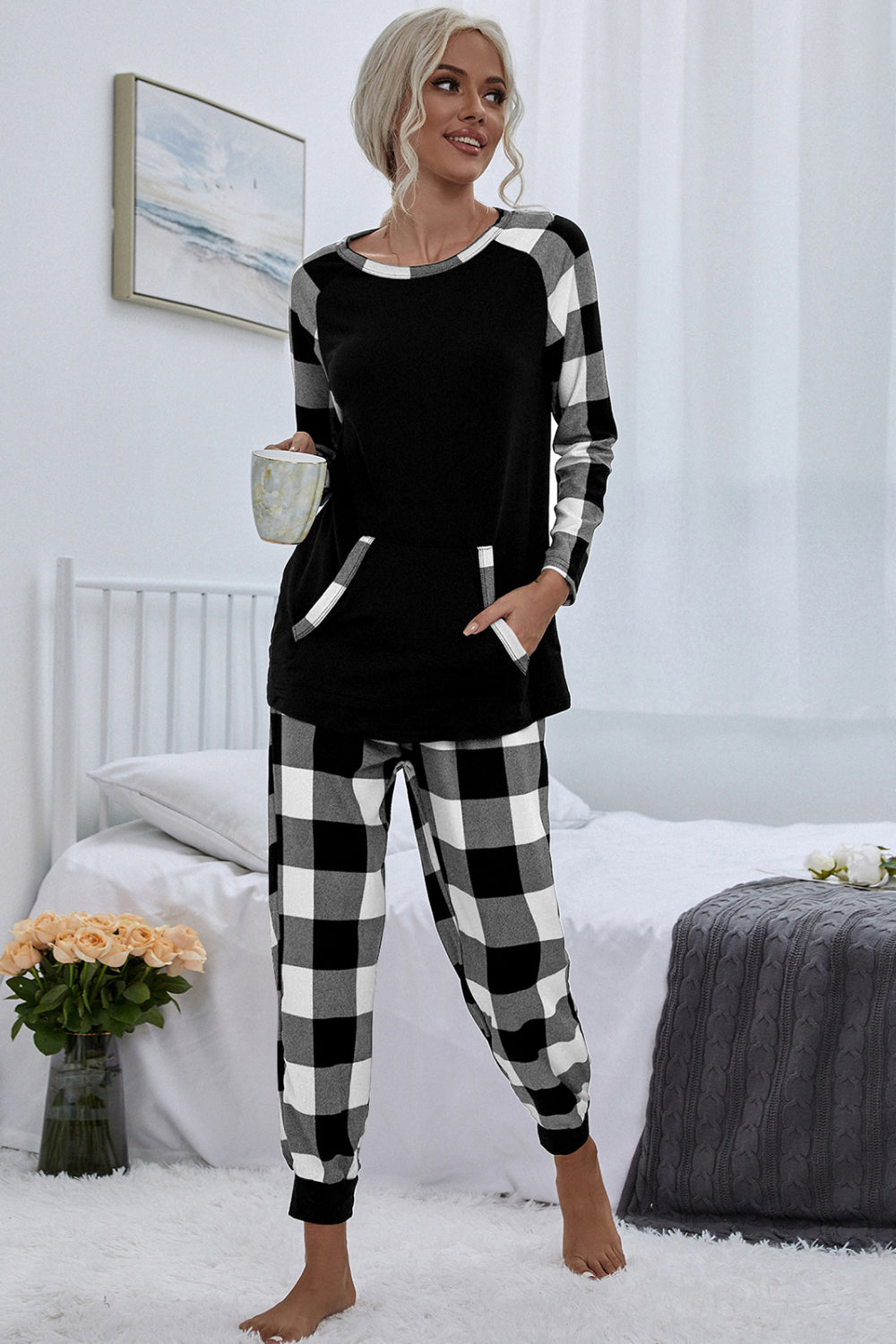 Buffalo Plaid Long Sleeve Loungewear Set