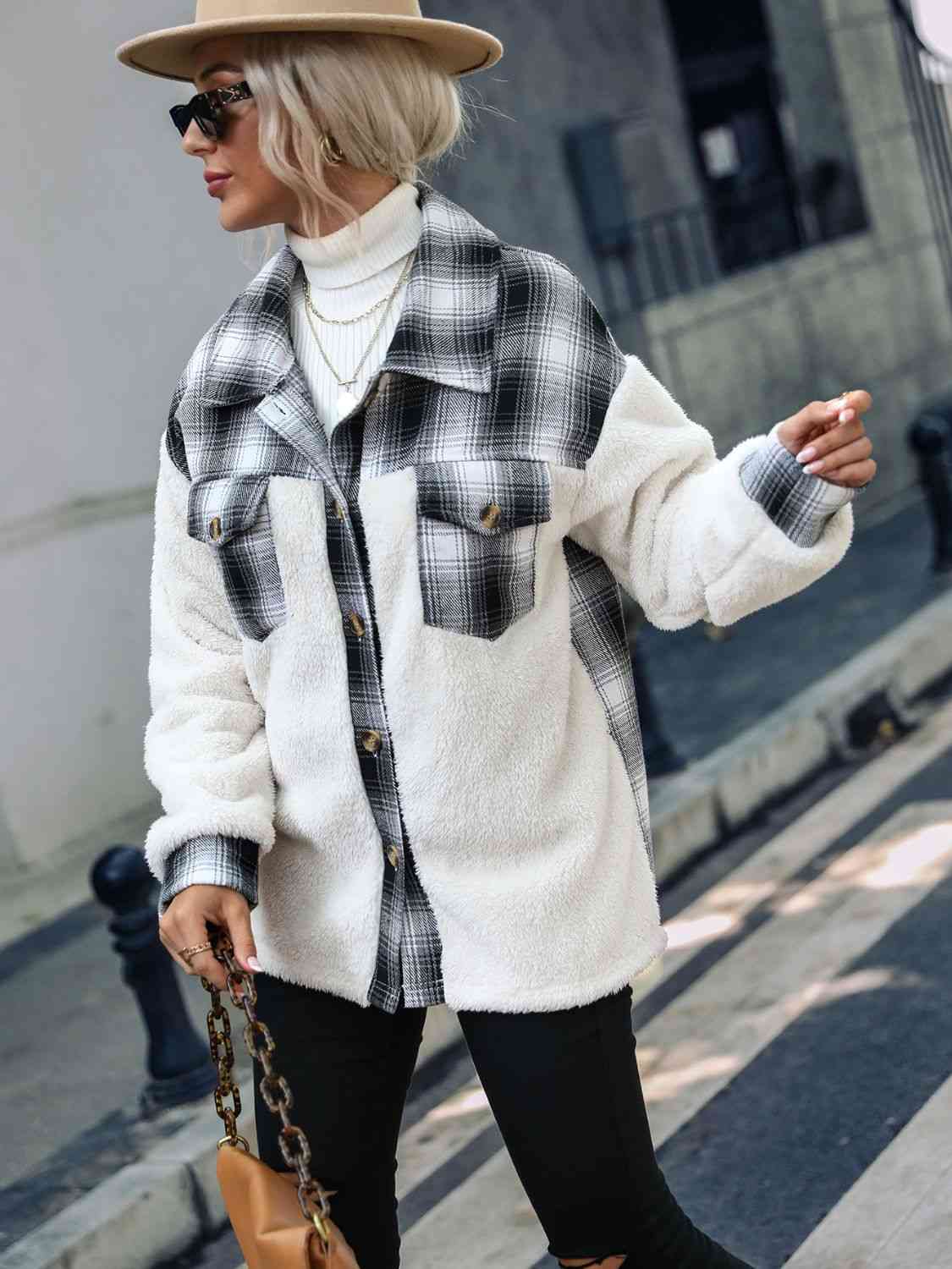 Plaid Collared Neck Button Down Jacket