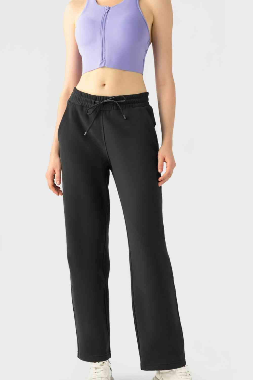 Drawstring Waist Sports Pants with Pockets