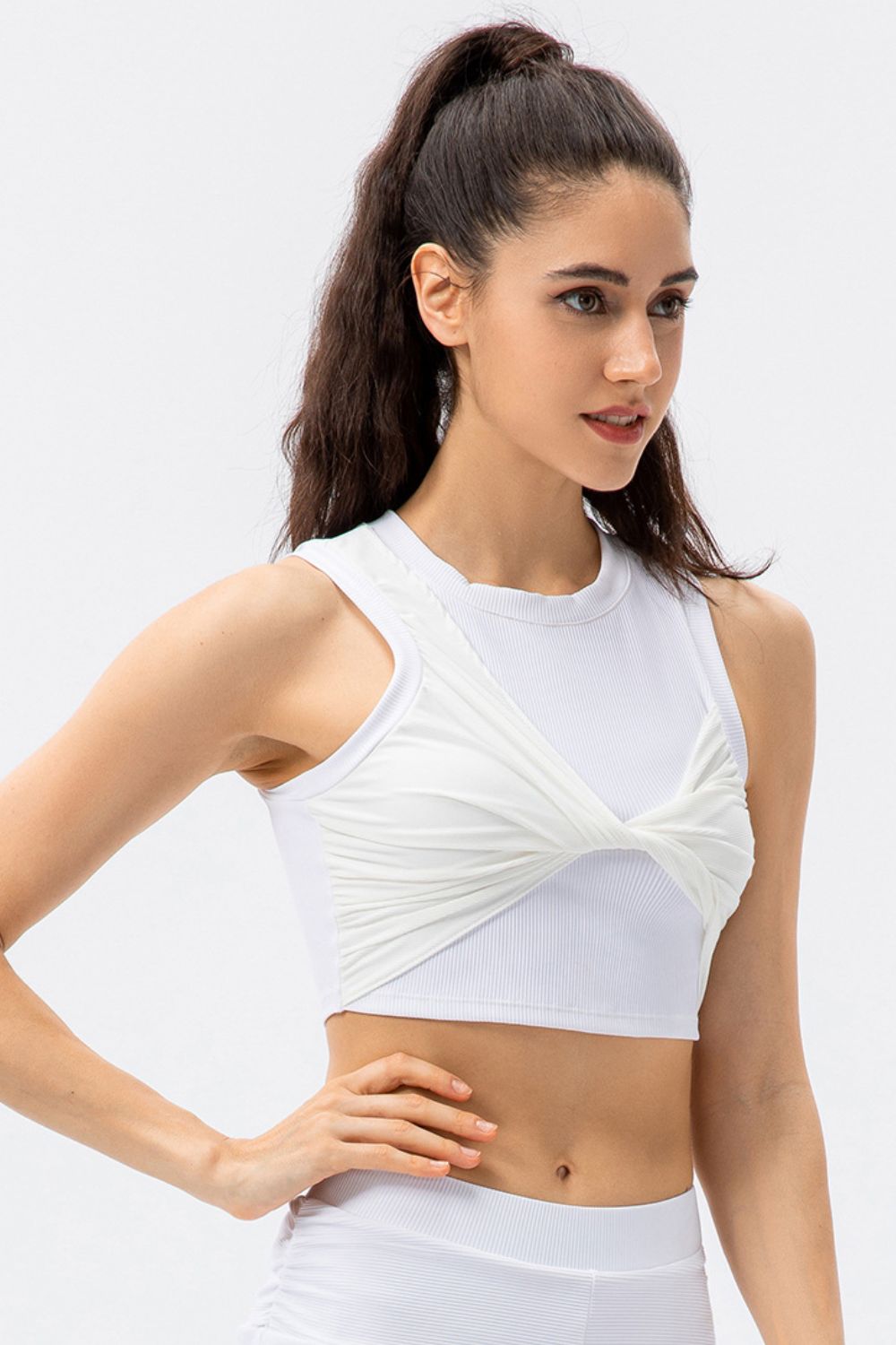 Twisted Front Round Neck Cropped Yoga Tank