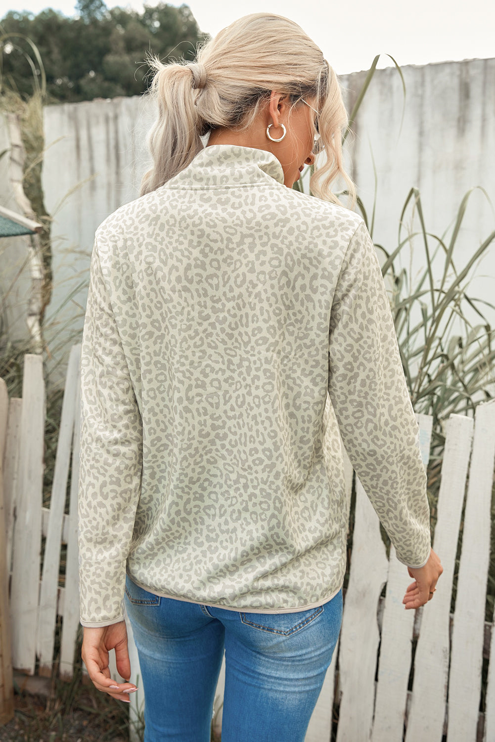 Leopard Print Snap Front Sweatshirt