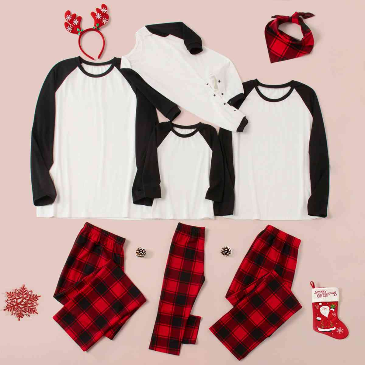 Raglan Sleeve Top and Plaid Pants Set