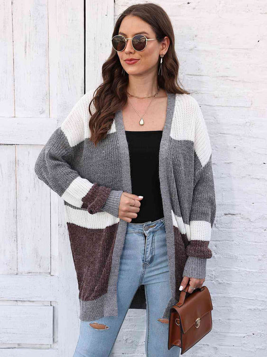 Color Block Open Front Cardigan