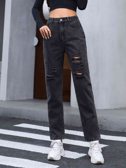 Distressed Straight Leg Jeans