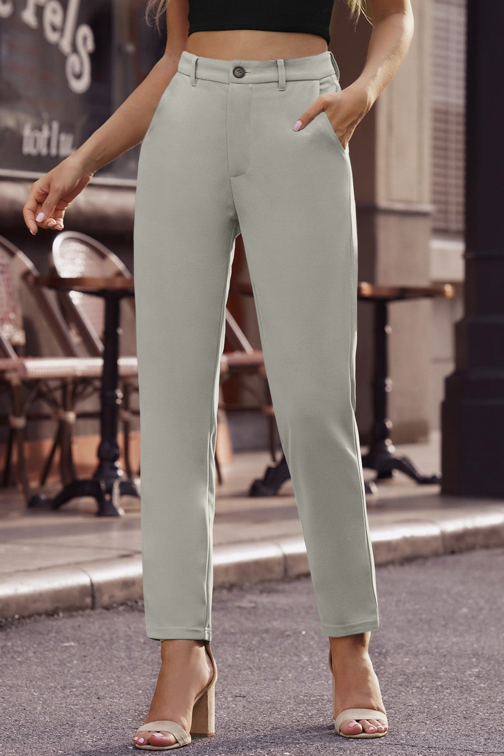 Ankle-Length Straight Leg Pants with Pockets