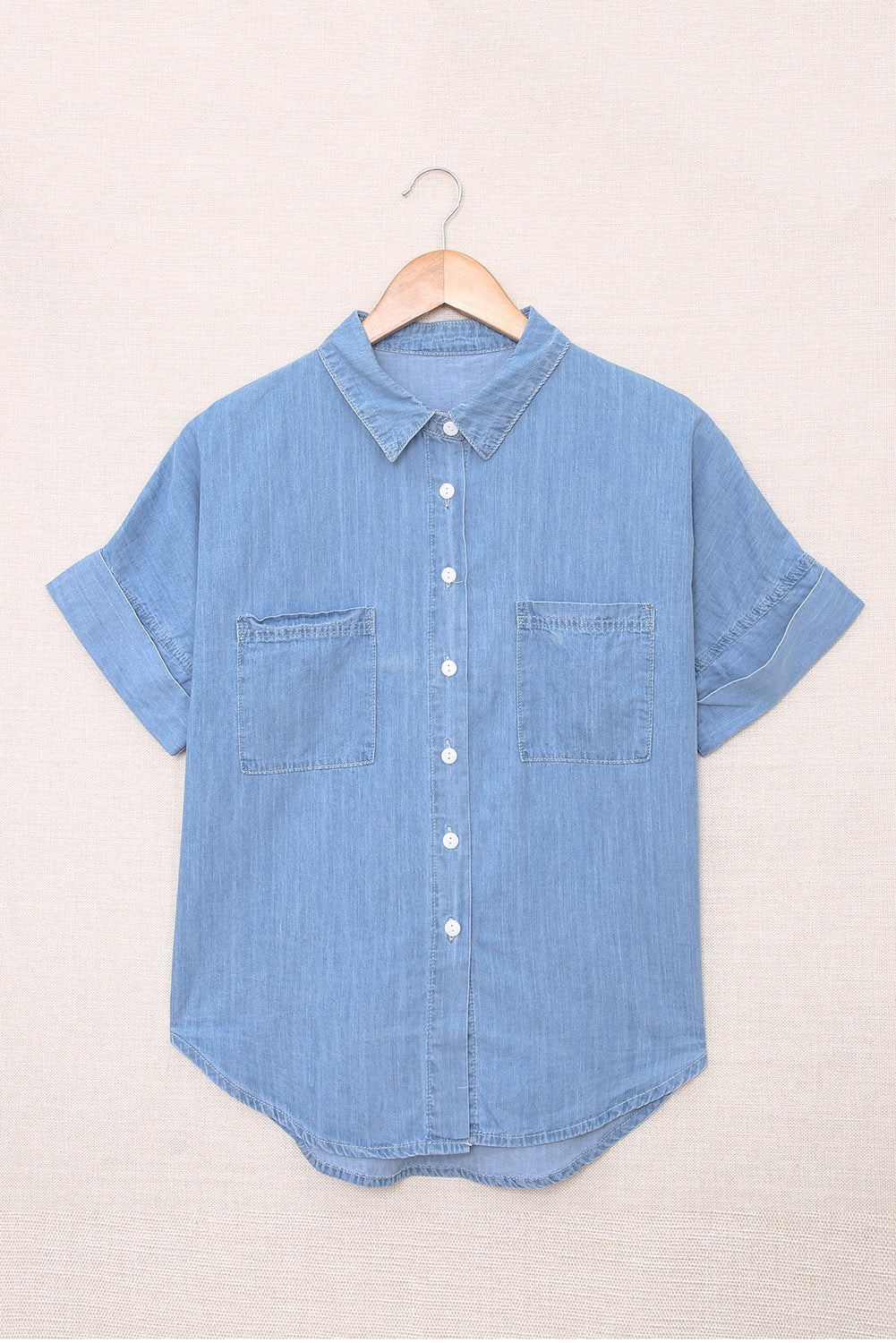 Button Front Collared Short Sleeve Shirt