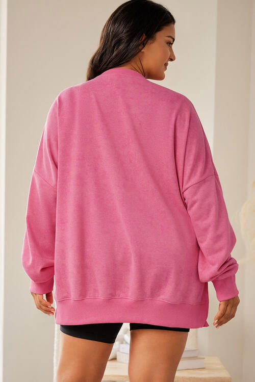 Plus Size MERRY CHRISTMAS Round Neck Slit Sweatshirt